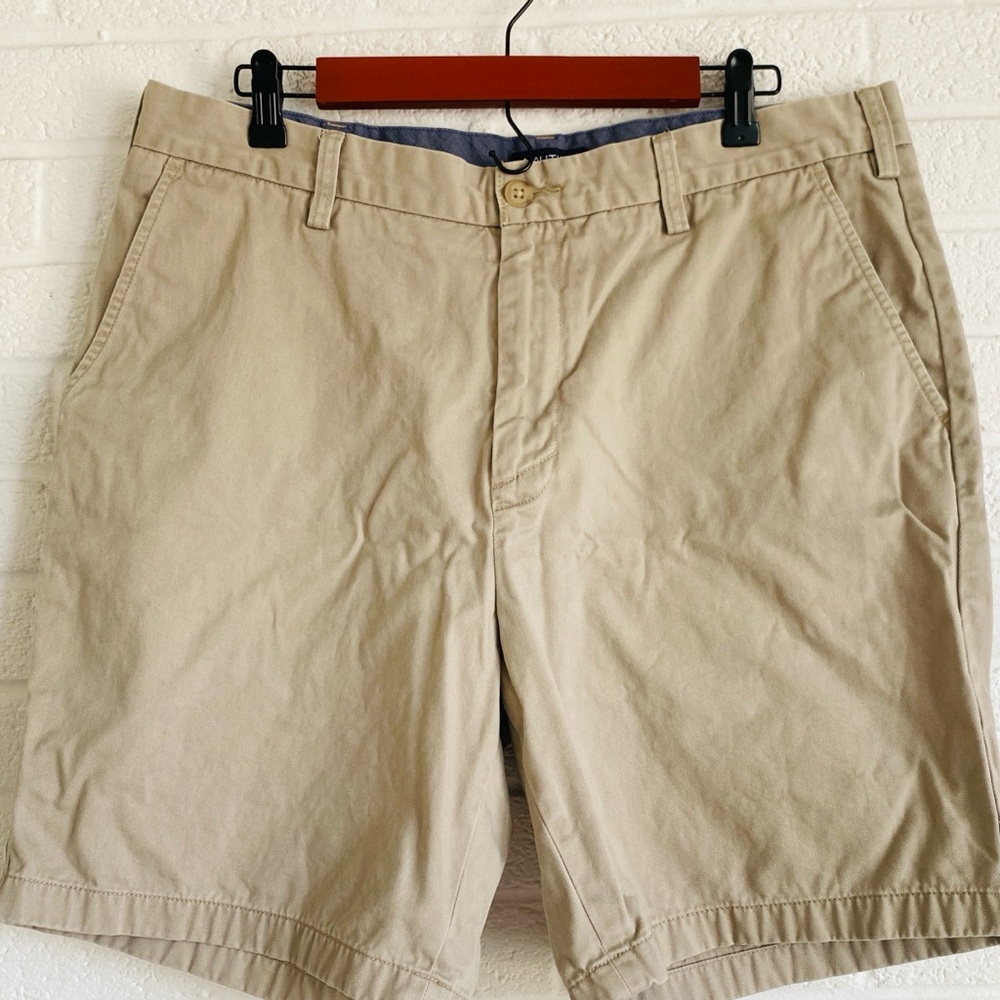 Nautica Deck Shorts Classic Fit Chino Flat Front Stretch Men's 36 Tan Khaki